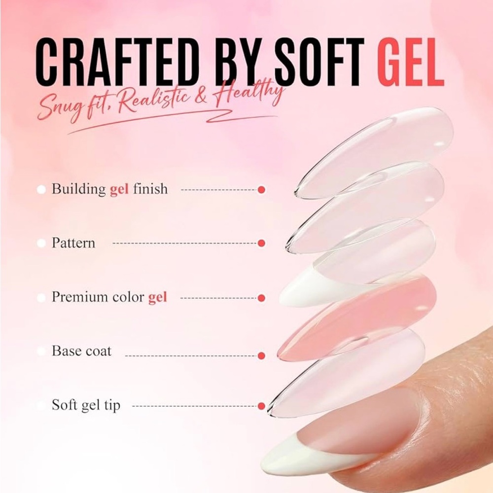French Tip Press on Nails Medium Almond Soft Gel Glossy 30 pcs with Glue - Picture 3 of 7
